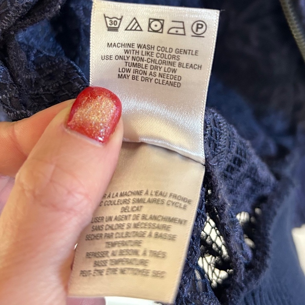 Anthropologie Elevenses Miranda Navy Blue Floral‎ Lace Mesh Bomber Jacket Small - Picture 5 of 10